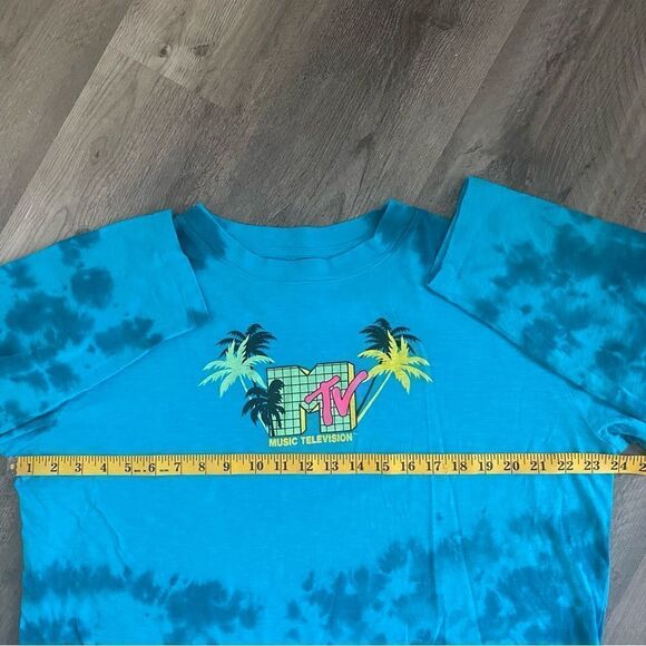 MTV Boxy Crop Top Blue Tie Dye Long Sleeve Plus XXL - Picture 9 of 11